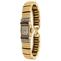 Cartier 14 Karat Yellow Gold Diamond Ruby Wristwatch