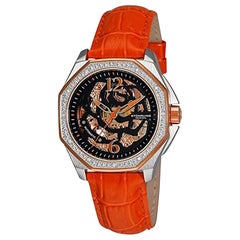 Stührling Rose Gold Orange 231s.1115f1 Aquadiver Nemo Skeleton Watch