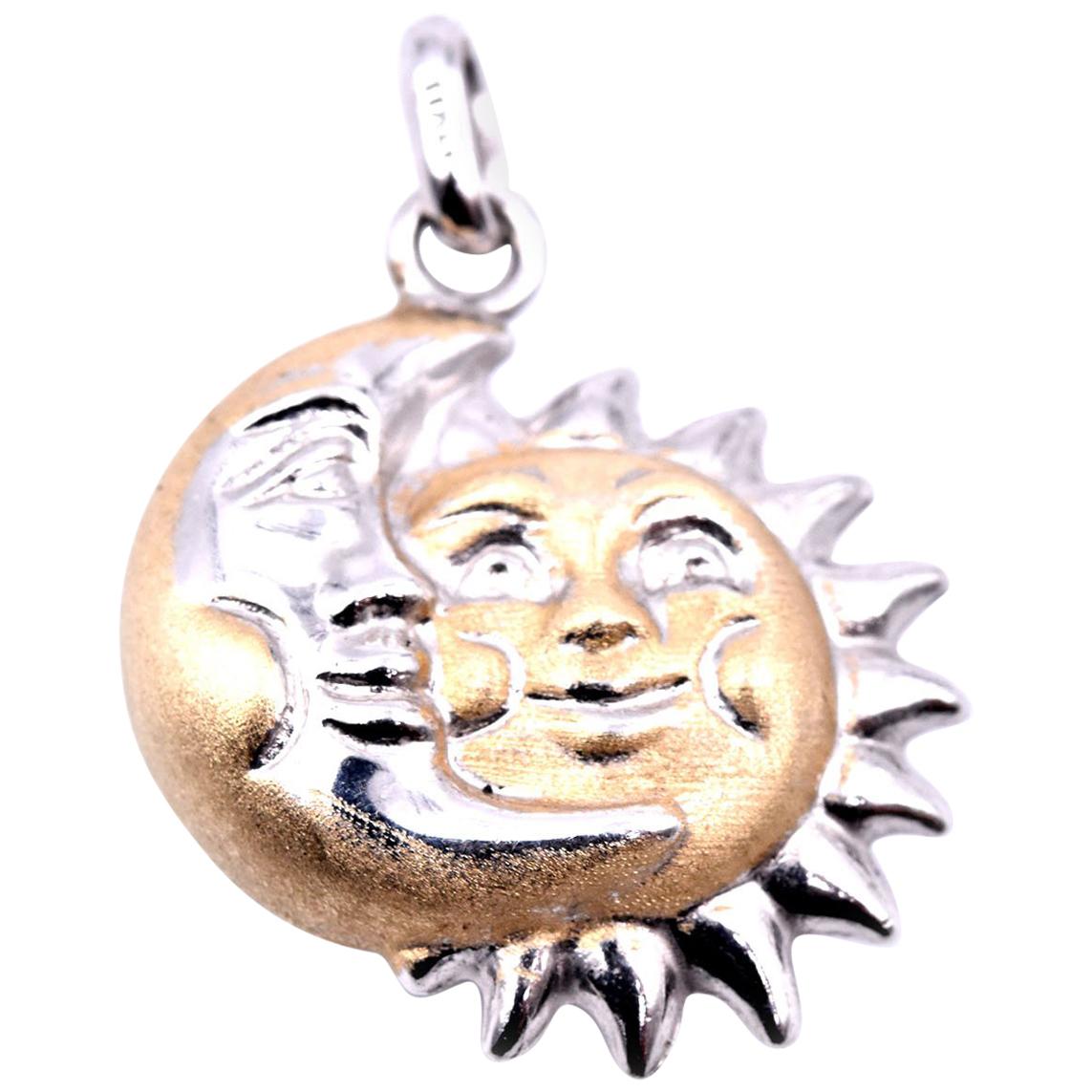 Sterling Silver Two-Tone Sun and Moon Pendant