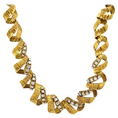 Vintage Twisted 18 Karat Yellow Gold Diamond Necklace