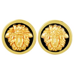 Versace Vintage Enamel Medusa Yellow Gold Clip-On Earrings