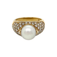 Bvlgari 18 Karat Yellow Gold Cultured Pearl Diamond Ring
