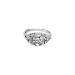 Vintage Art Deco 18 Karat White Gold Filigree Centre Ring Old European Cut Diamond Ring
