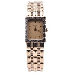 Bulova 14 Karat Yellow Gold Vintage Watch with Diamond Bezel