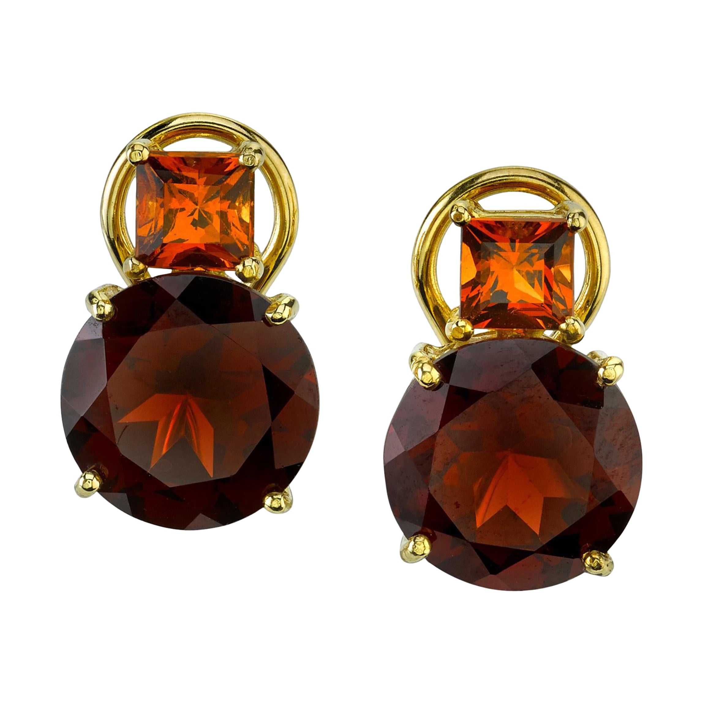 Hessonite and Almandite Garnet Earrings in 18K Yellow Gold, 9.44 Carats Total For Sale