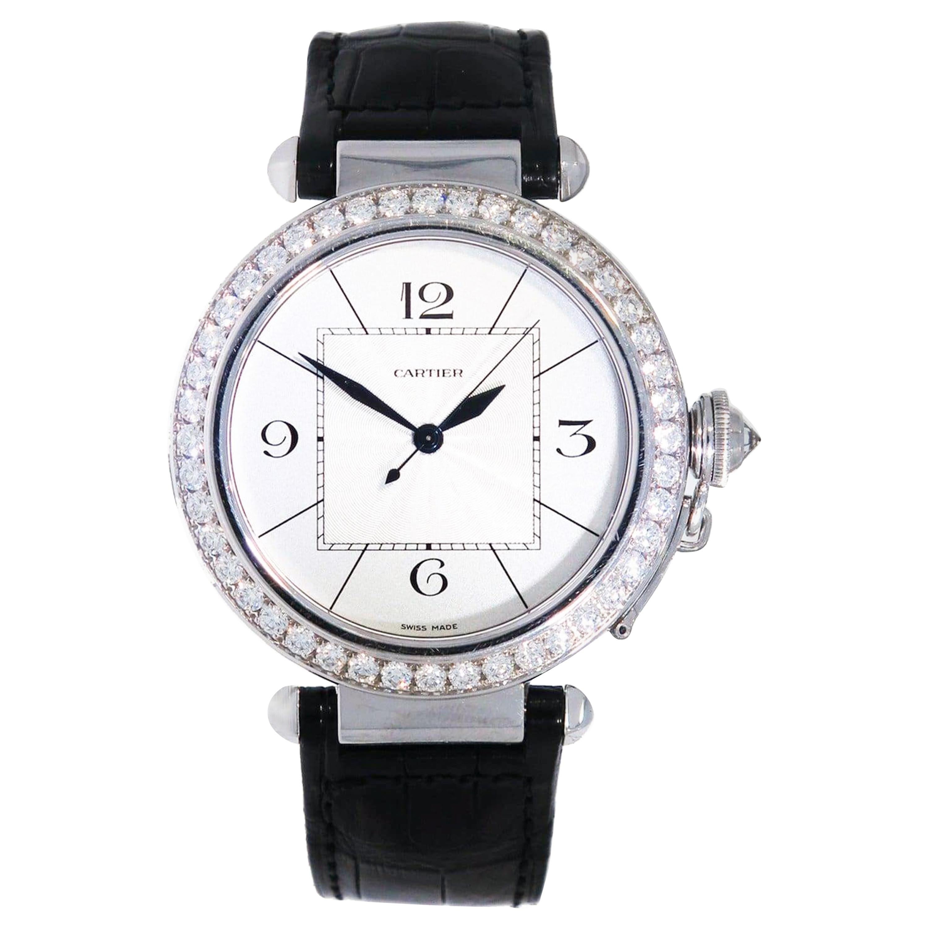 Cartier Pasha White Gold Diamond Bezel Wristwatch
