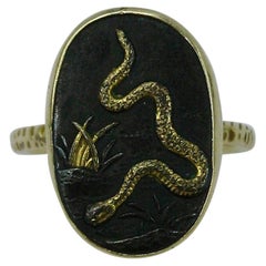 Rare Japan Shakudo Snake Ring 14 Karat Gold Vintage Victorian Samurai circa 1870
