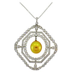 Retro Tiffany & Co. Pearl Diamond Platinum Pendant Necklace
