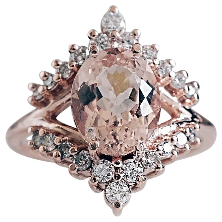 Morganite Tiara Diamond Ring For Sale