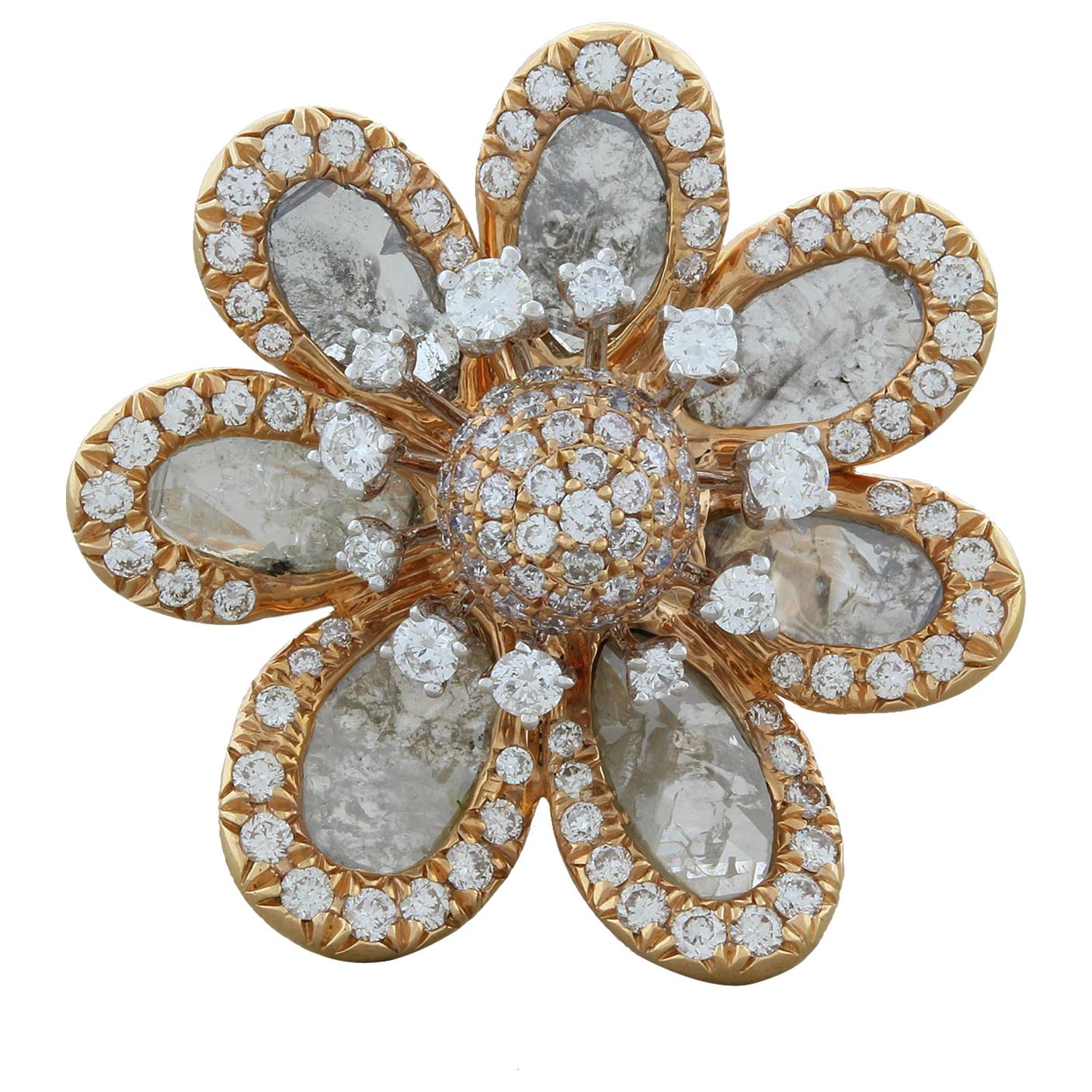 Modern Diamond Gold Flower Ring