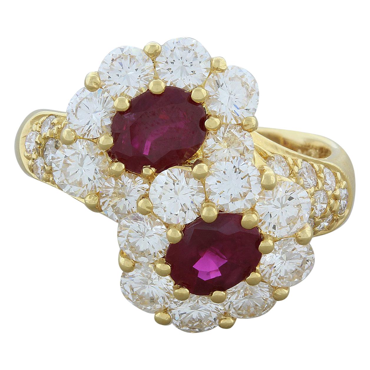 Ruby Diamond Gold Twin Ring For Sale