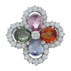 Multi-Color Sapphire Diamond Gold Flower Ring