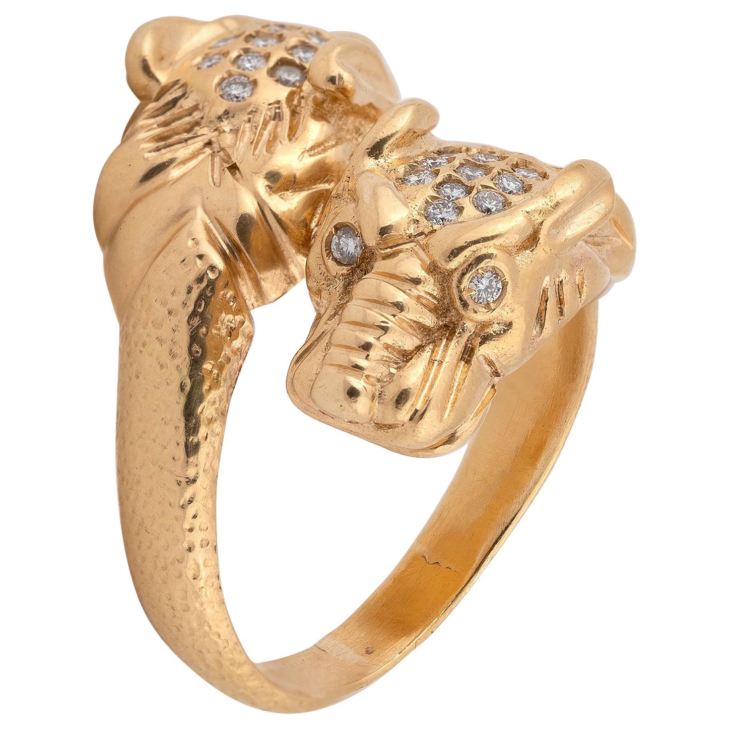 Gucci Vintage Gold and Diamond Crossover Tiger Ring
