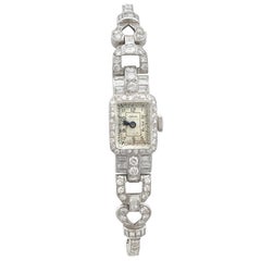 1940s 3.35 Carat Diamond and Platinum Cocktail Watch
