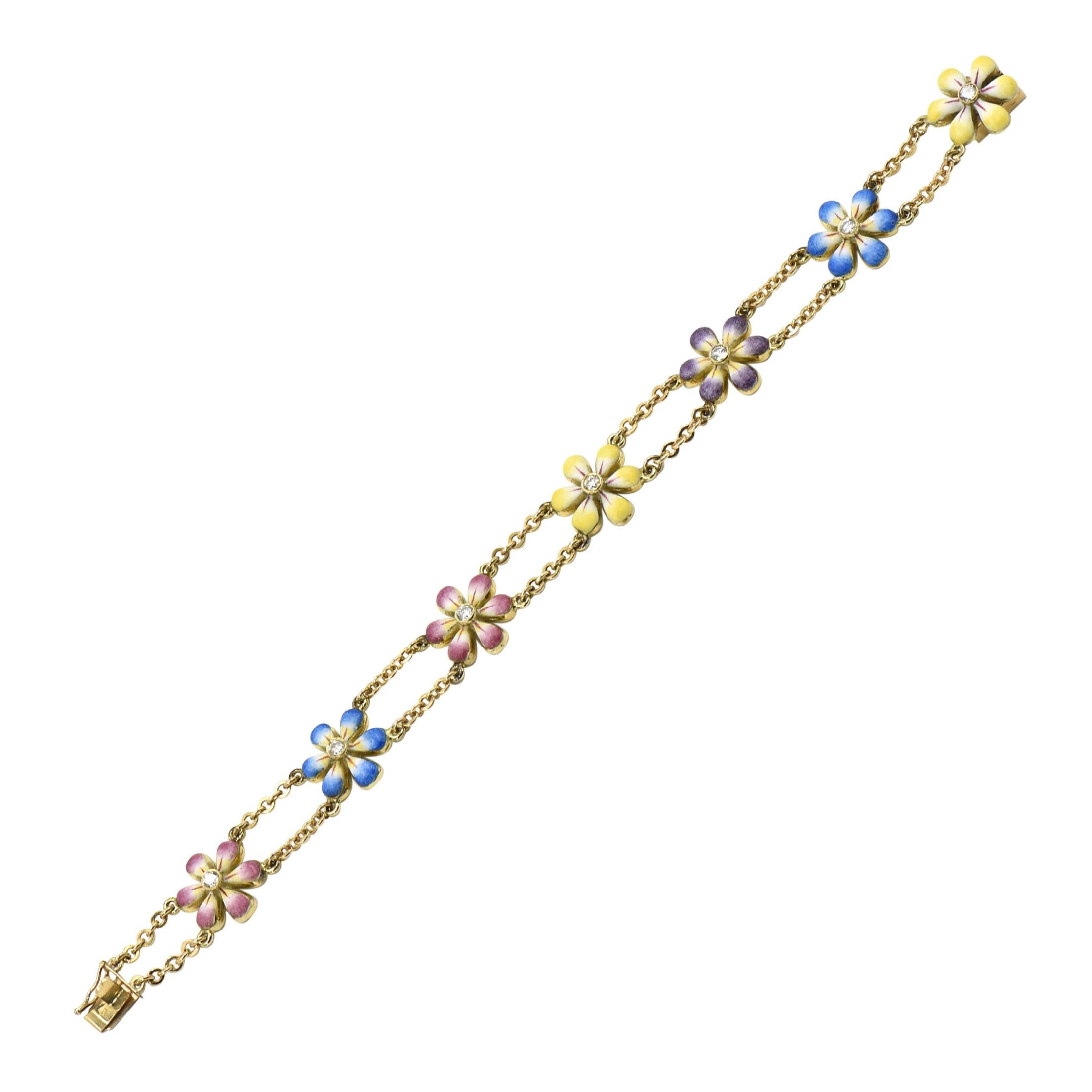 Daisy Enamel and Diamond Gold Flower Bracelet by Sandra J Sensations