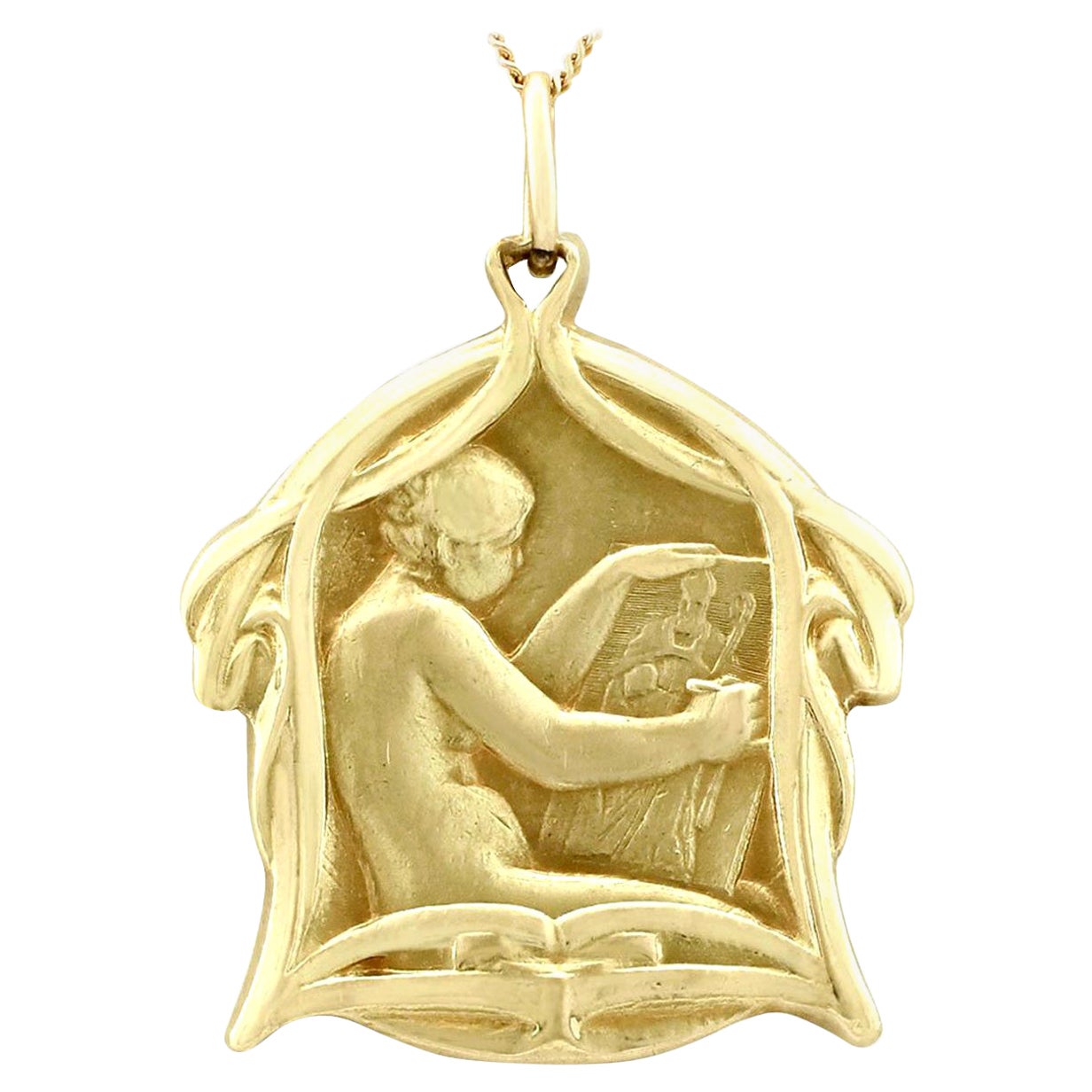 1910s Yellow Gold Art Nouveau Pendant by Fernan Du Bois