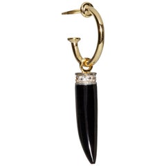 Yellow Gold Single Bone Earring with Black Quartz and White Diamonds