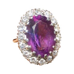 Retro Midcentury 1950s 11 Carat Amethyst VS Diamond Halo Cocktail Ring