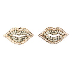 Morris & David 14 Karat Rose Gold 0.58 Carat Cognac Diamond Stud Lip Earrings