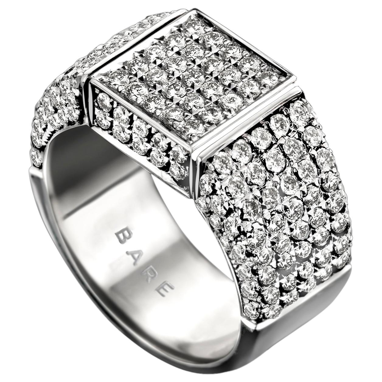 18 Karat White Gold, White and Black Diamond Signet Ring For Sale