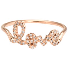 Estate Sydney Evan Diamond Love Script Ring 14 Karat Rose Gold Fine Jewelry