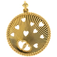 Mid-Century Modern 18 Karat Yellow Gold French Heart Charm Pendant