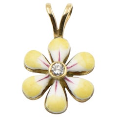 Vintage Yellow Enamel Daisy Flower Diamond Gold Pendant by Sandra J Sensations