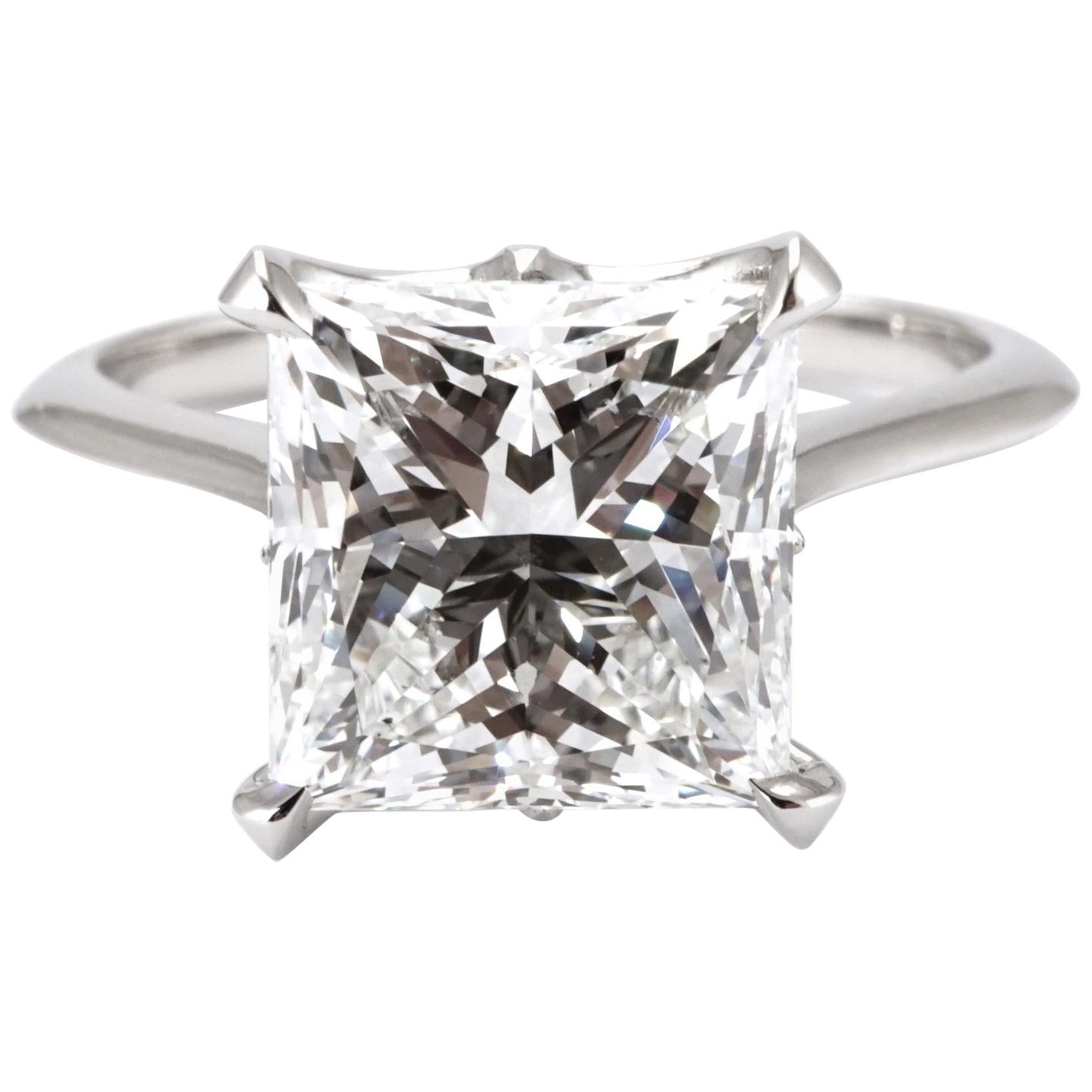 GIA Certified Engagement Ring Set with 4.02 Carat Princess Cut Diamond