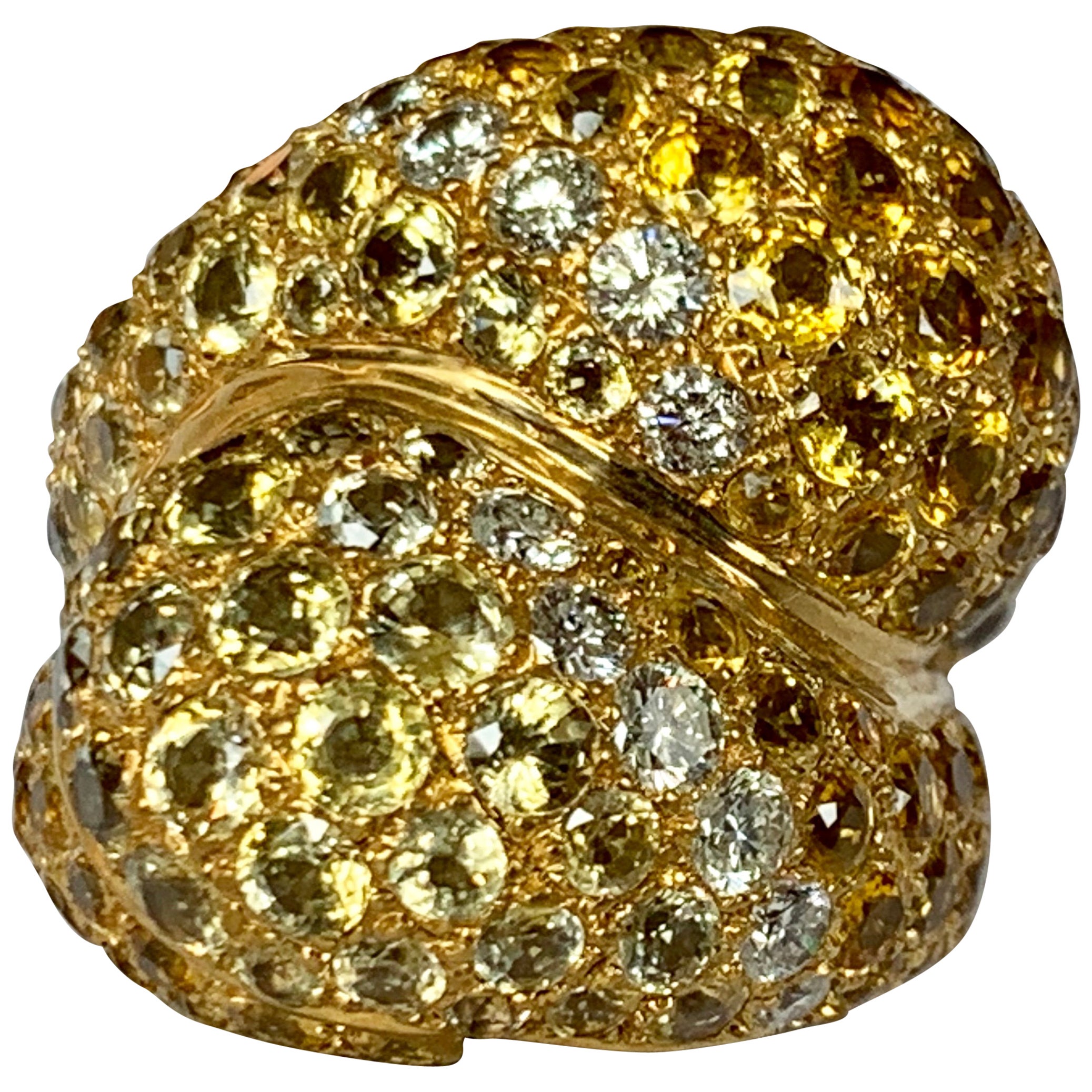 Anillo Cruzado de Diamantes y Zafiro Amarillo de Sabbadini Milano en venta