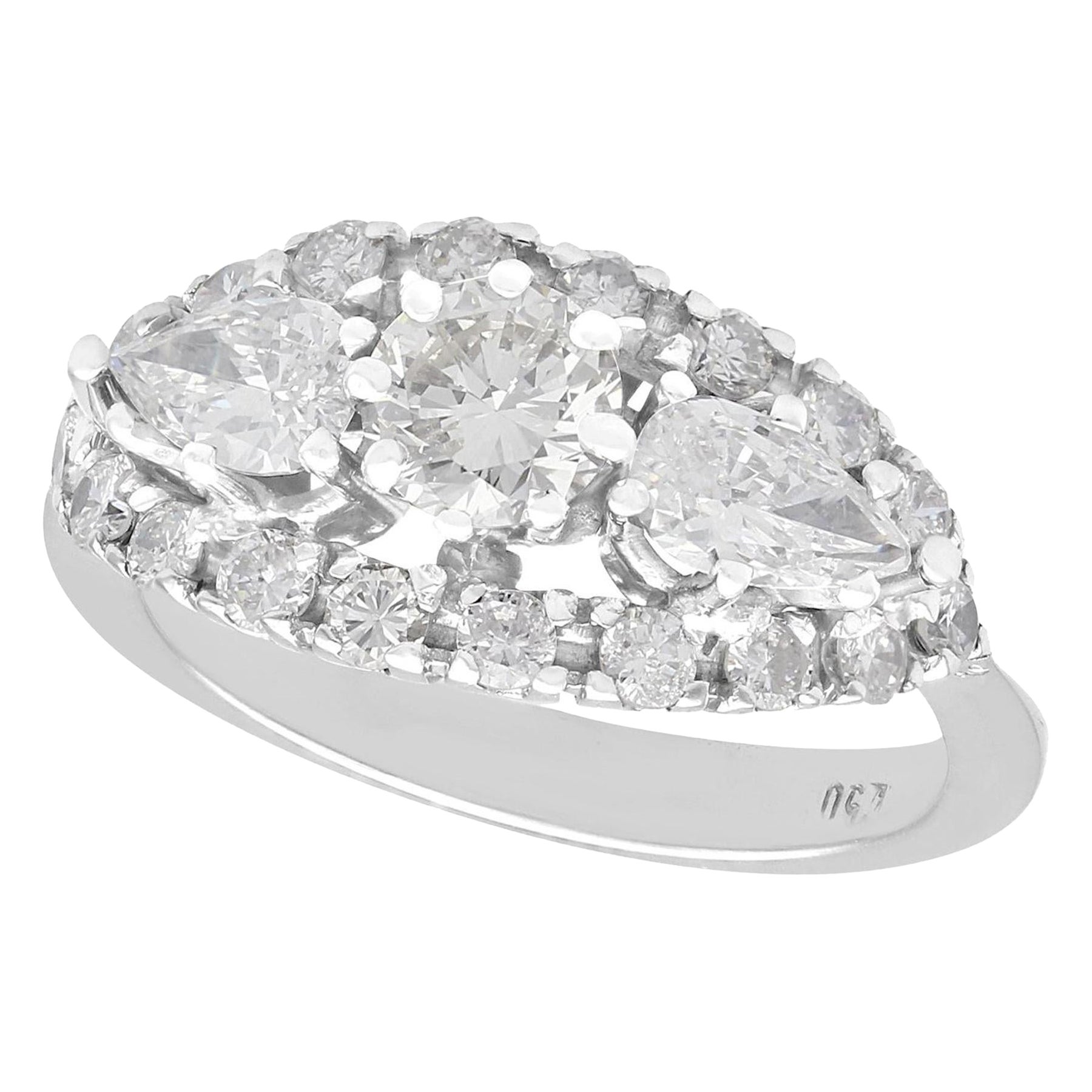 1990s Dutch 1.77 Carat Diamond and White Gold Cocktail Ring