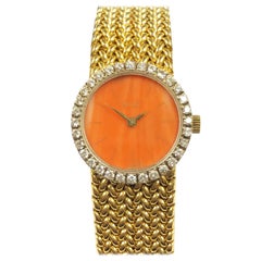 Piaget Yellow Gold Diamond and Coral Dial Ladies Mechanical Wristwatch