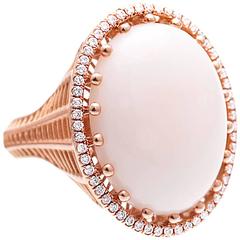 Angel Skin Pink Coral Diamond Pave Gold Ring 