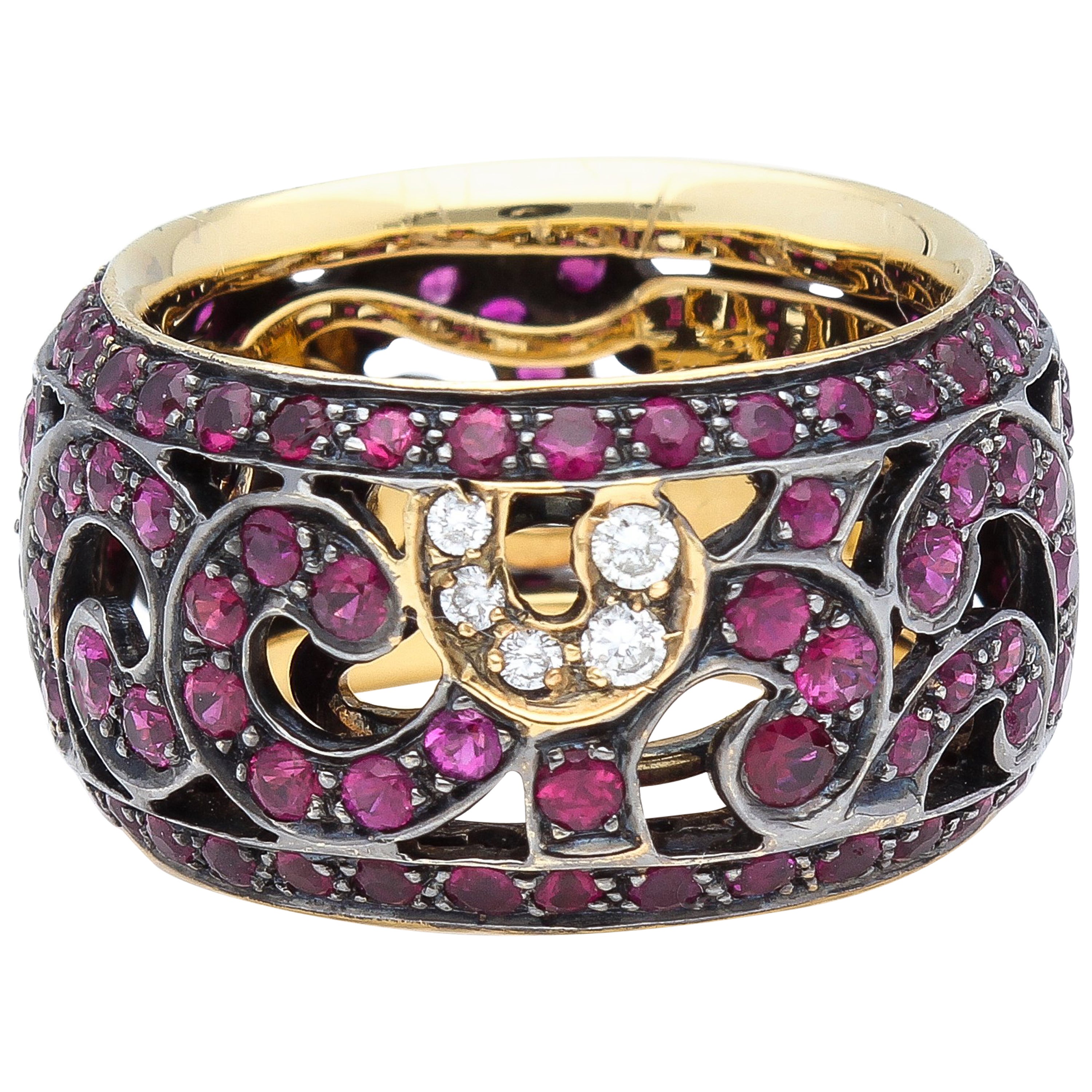 Ruby Gold Wide Band Ring For Sale at 1stDibs