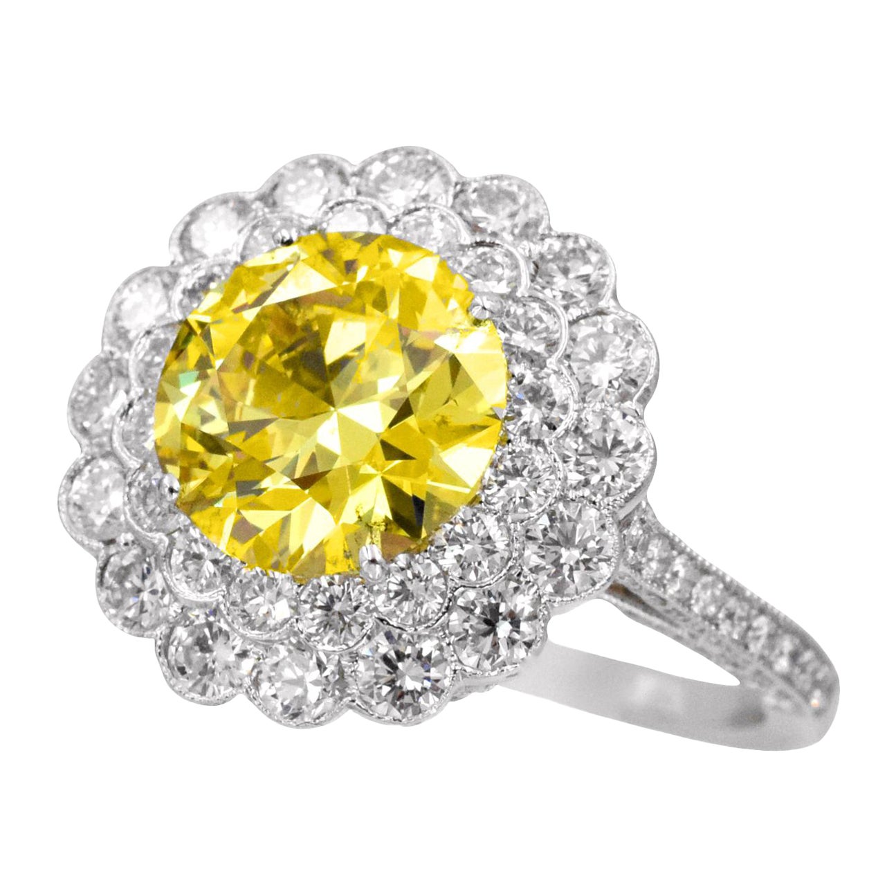 Tiffany & Co.  G.I.A. Fancy Vivid Yellow Diamond Ring For Sale