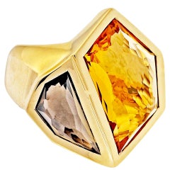 Allia 10.80 Carat Citrine Smoky Quartz Gold Cocktail Ring