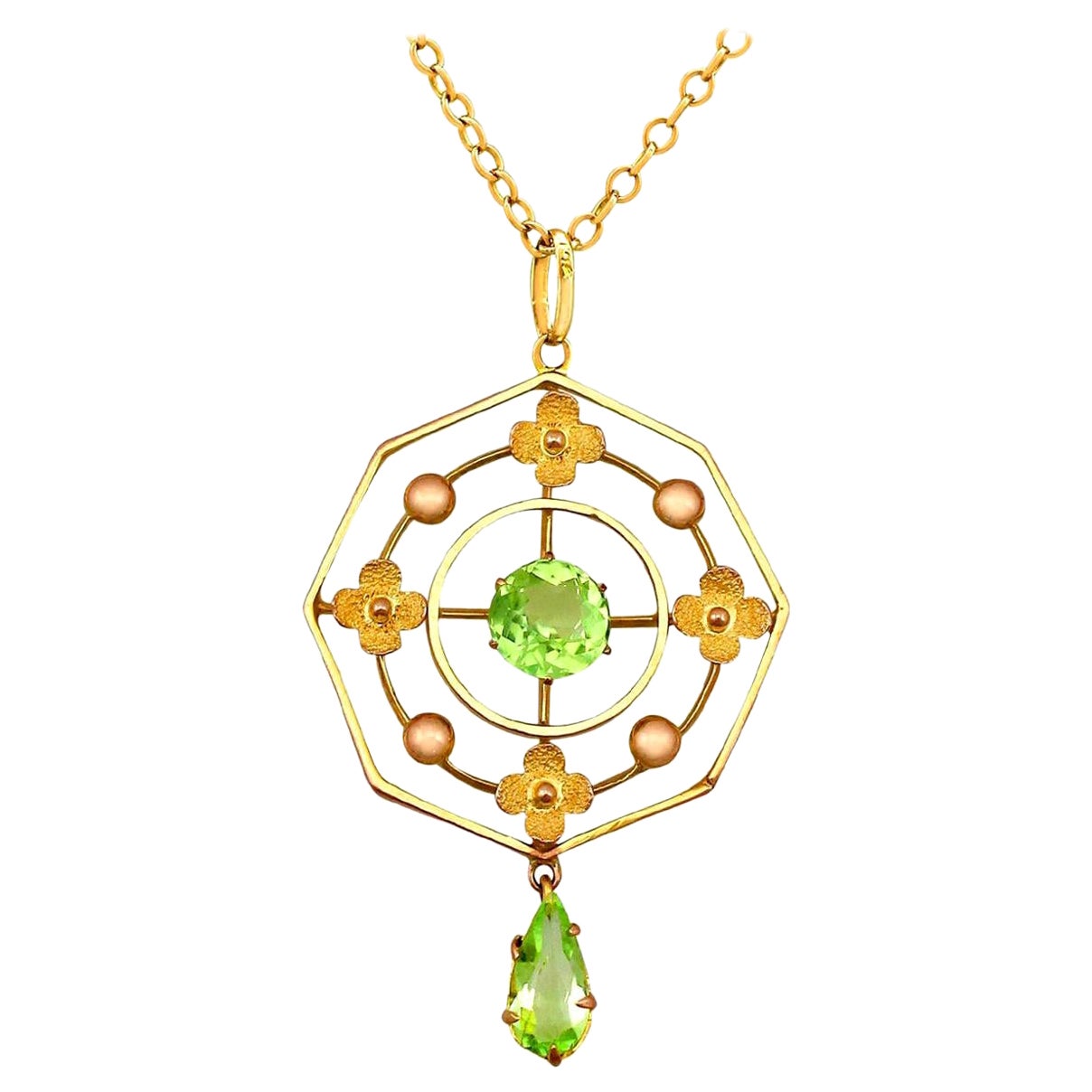 1930s Antique 1.15 Carat Peridot and Yellow Gold Pendant