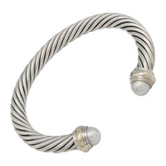 David Yurman Cable Classics Bracelet with Pearl and 14 Karat Gold Med