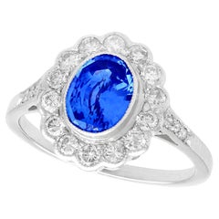 Vintage 1960s 1.29 Carat Sapphire and Diamond Platinum Cocktail Ring