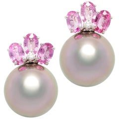 Tahiti-Perle 14,5 mm rosa Saphir Clip-On Ohrringe Design von Ella Gafter