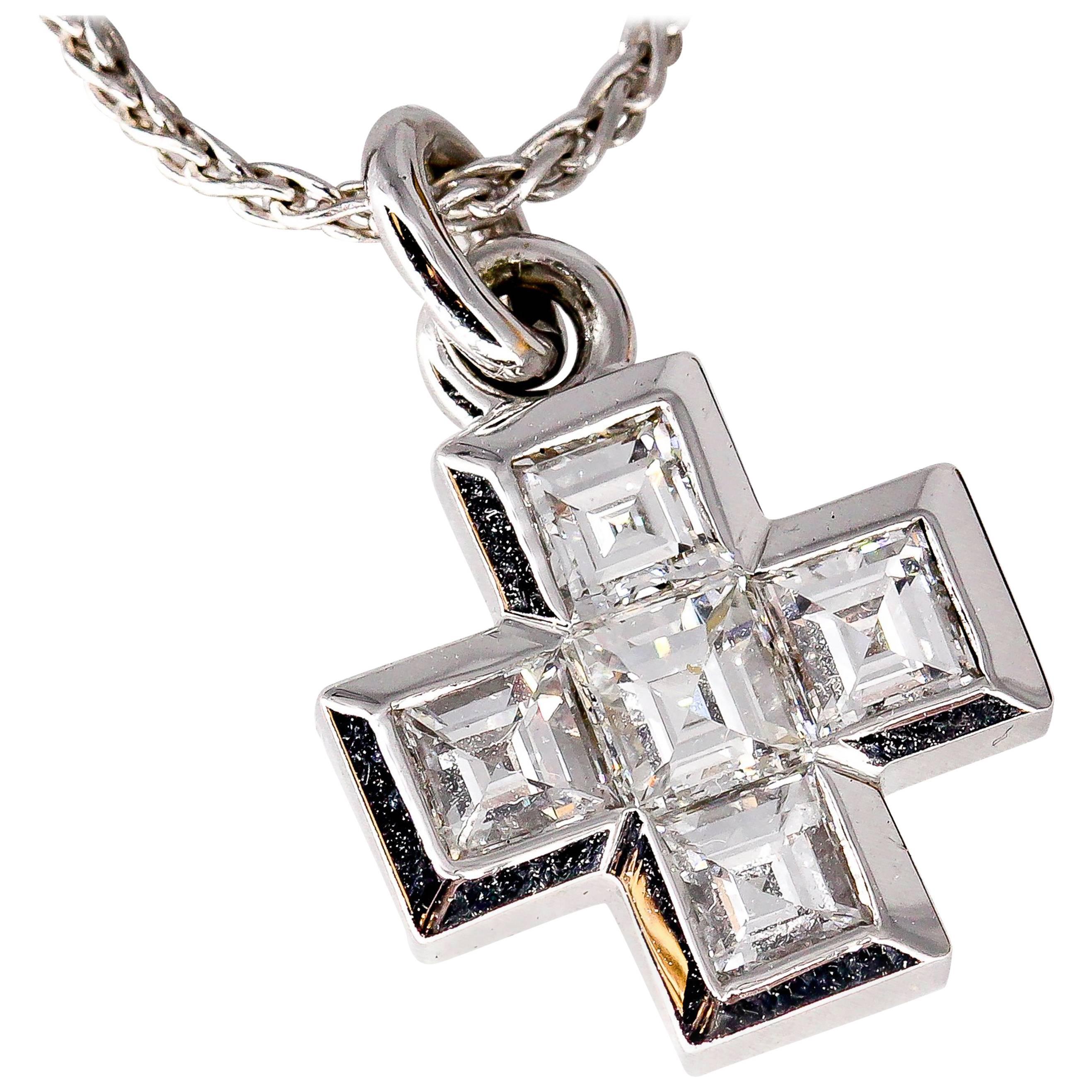 Bulgari Diamond and White Gold Cross Pendant with Chain
