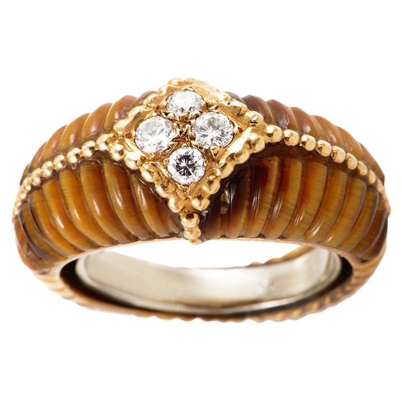Van Cleef & Arpels Tiger's Eye Diamond Yellow Gold Band Ring