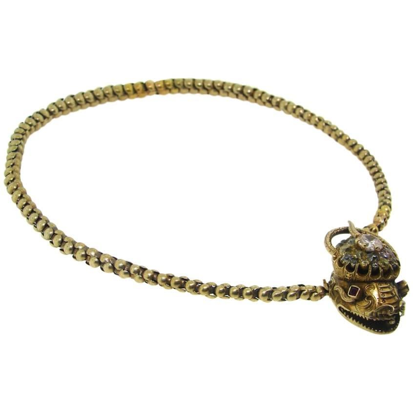 Antique Natural Fancy Color Diamond Snake Necklace For Sale