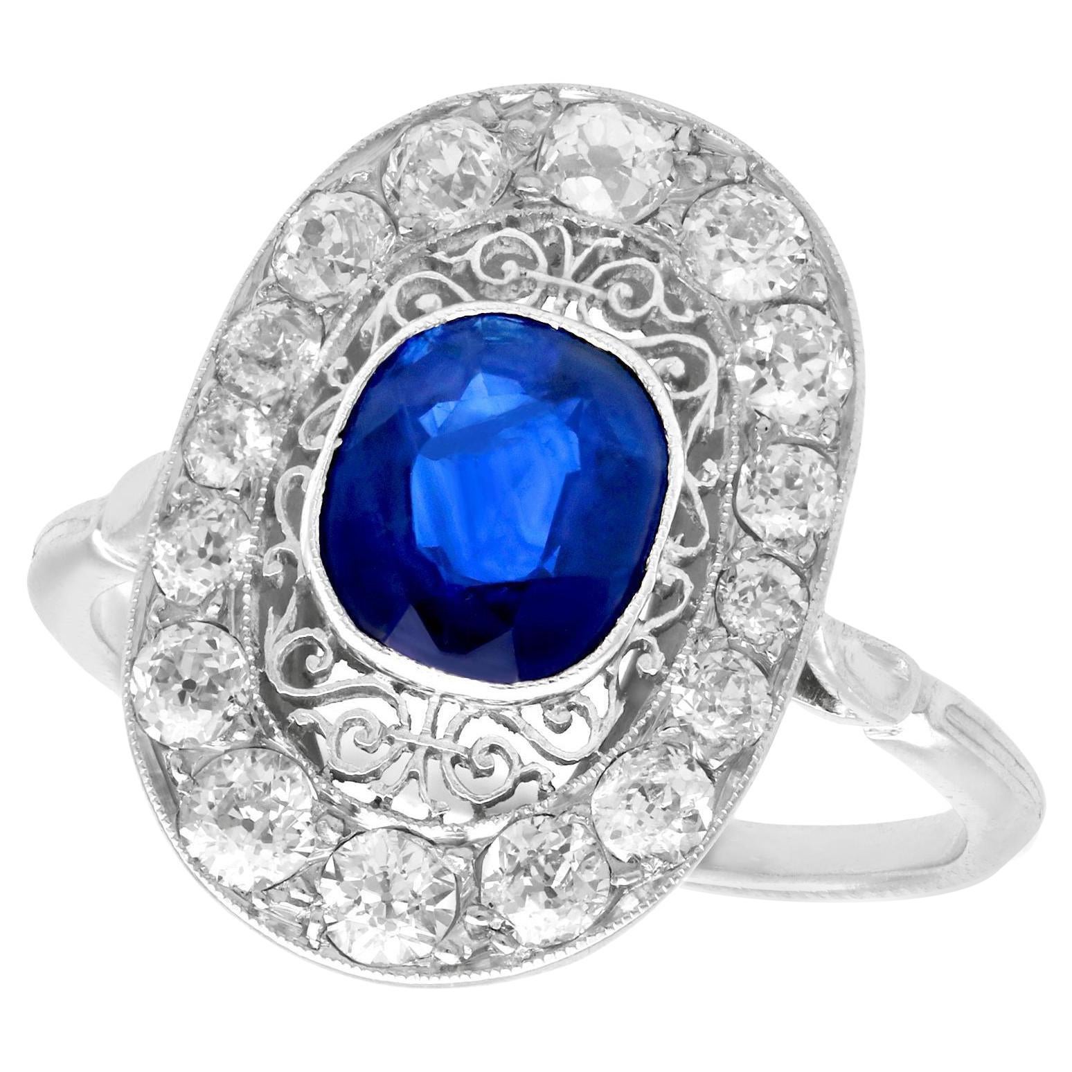 1940s 1.43 Carat Sapphire and Diamond Platinum Cocktail Ring For Sale