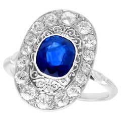 Bague de cocktail en platine avec saphir et diamant de 1,43 carat des années 1940