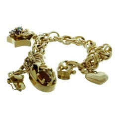 Vintage 3 Charm Gemstone Yellow Gold Open Link Bracelet