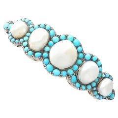 1880s Antique Victorian Natural Pearl and Turquoise Gold Bangle