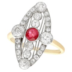 Vintage 1920s Ruby and 1.88 Carat Diamond Yellow Gold Marquise Ring
