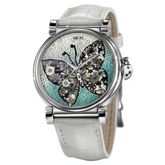  Automatic Watch Silver Stainless Steel Alligator Strap Dial with Micromosaic