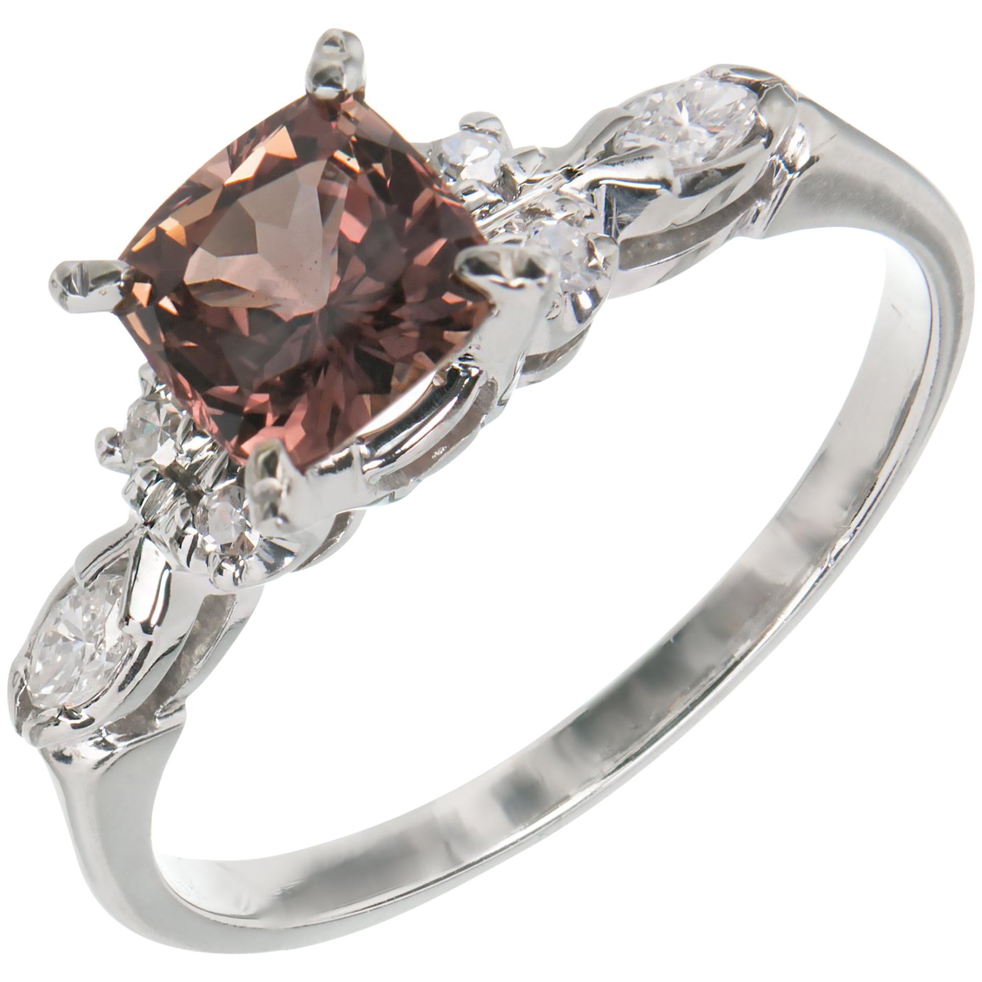 Bague de fiançailles en or avec diamants et saphir rose brun certifié GIA de 1,30 carat