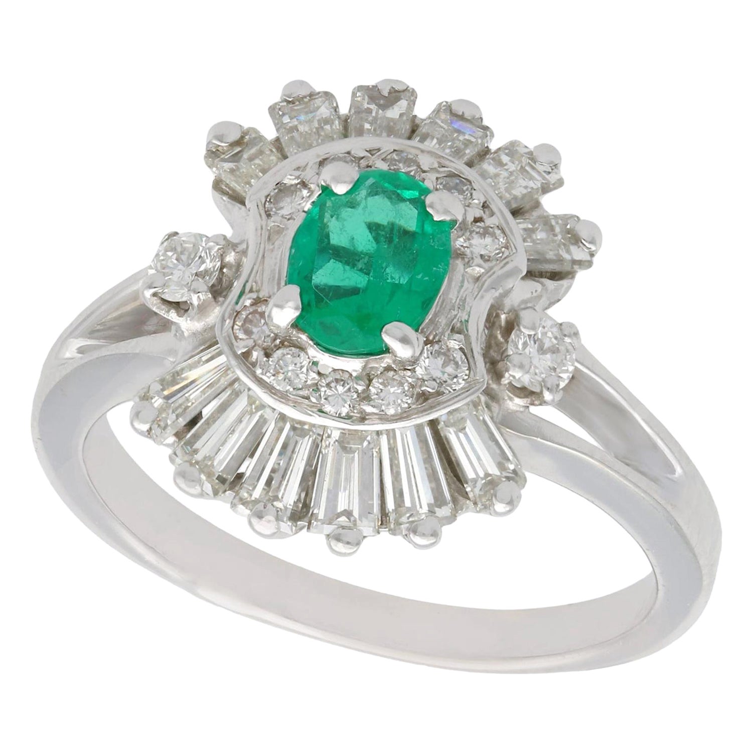 1950s Vintage Emerald and Diamond White Gold Cocktail Ring For Sale at ...